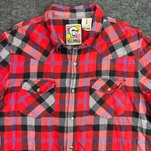 Mambo Australia Flannel Shirt Mens L Red Black Plaid Western Pearl Snap Cotton